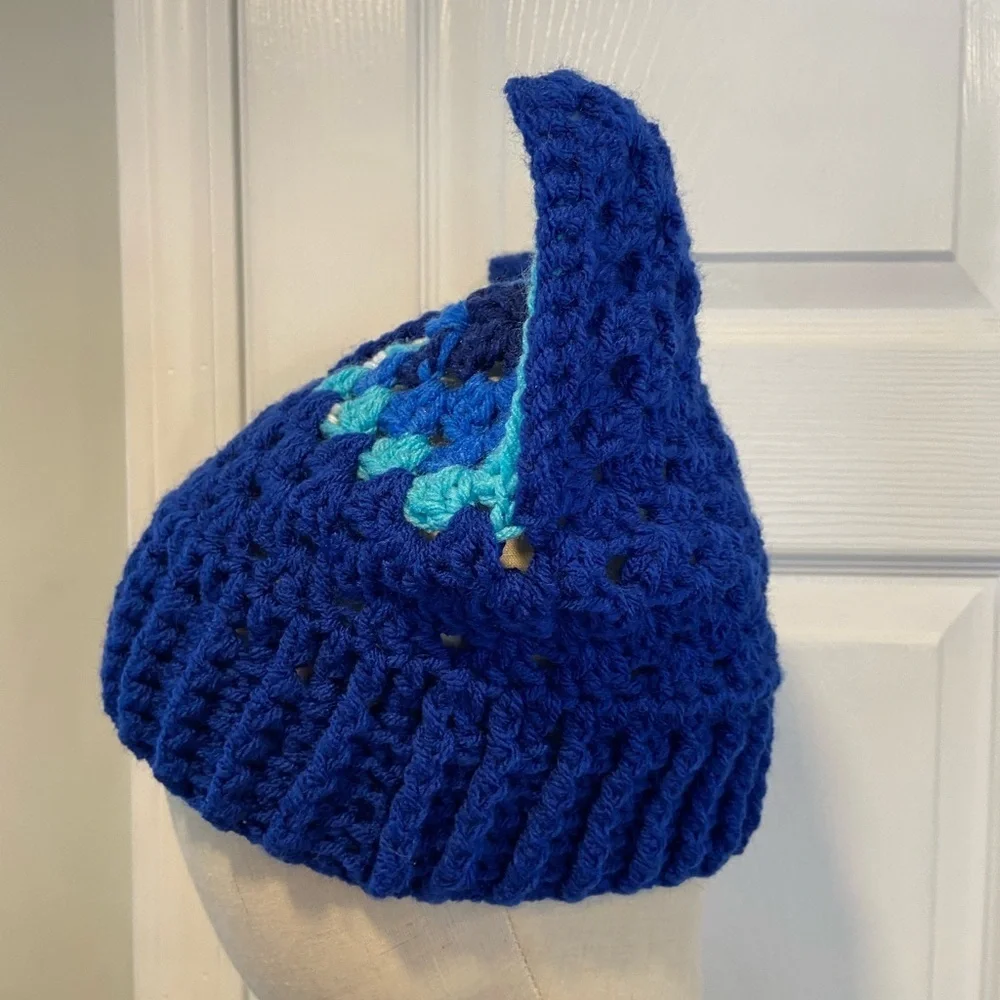 Handmade Crochet Cat Animal Ear Beanie Hat Cozy Ribbed Brim Stretch Winter Hat